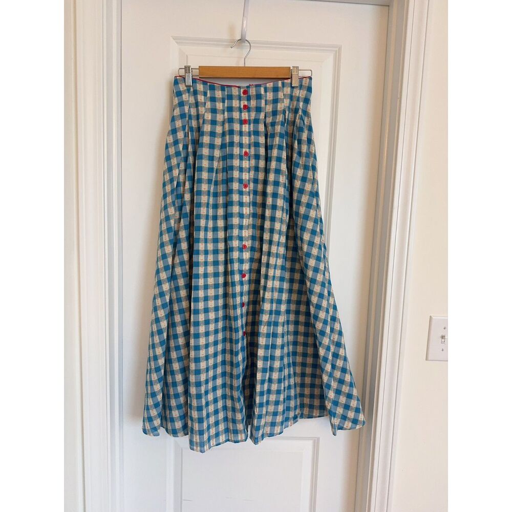 Blue Plaid High Waist Button Front Cottagecore Maxi Skirt
